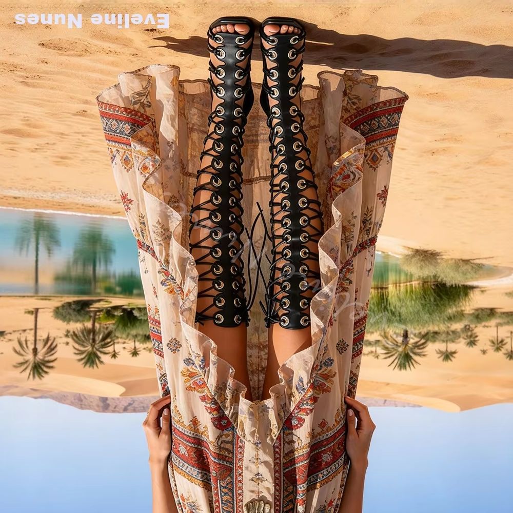 Women'S Fashion Knee High Boots - Sandálias de gladiador femininas, cano alto