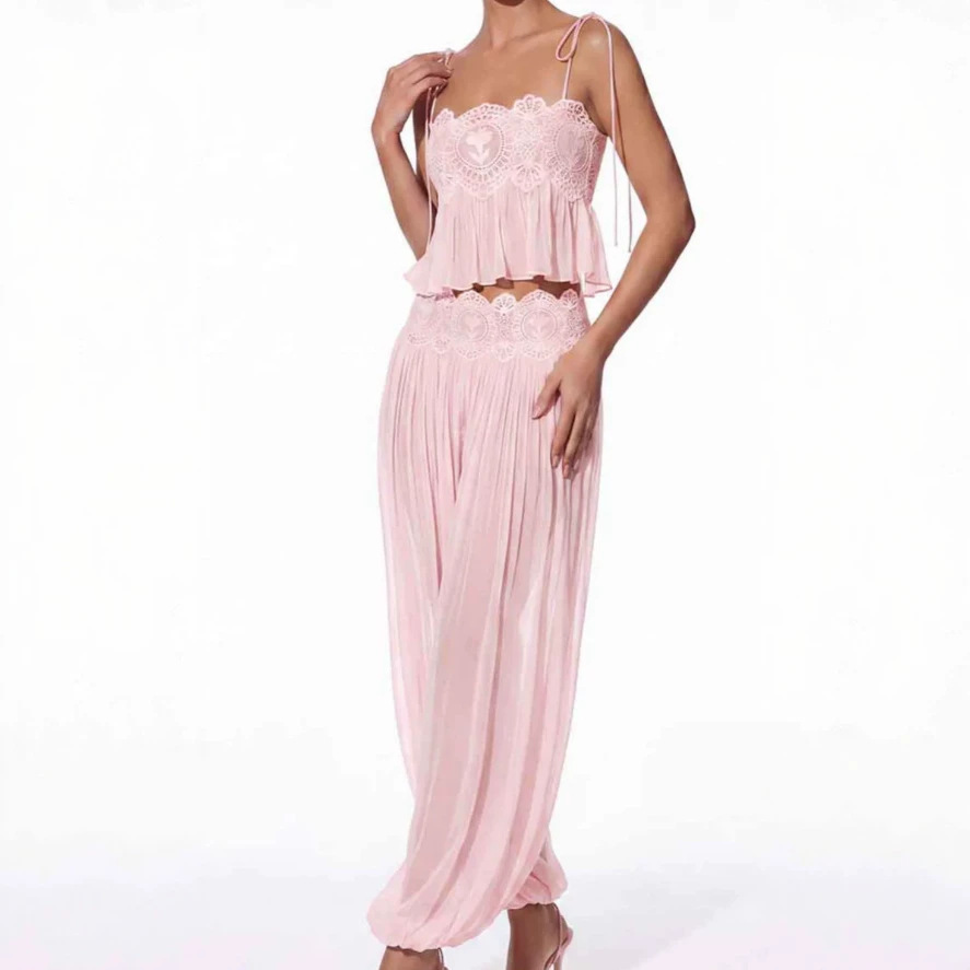 Lace Trim Cami - Conjunto Feminino de Calça Longa com