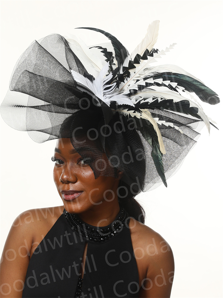 Women'S Fashion Kentucky Derby - Chapéu preto e branco Derby Fascinator