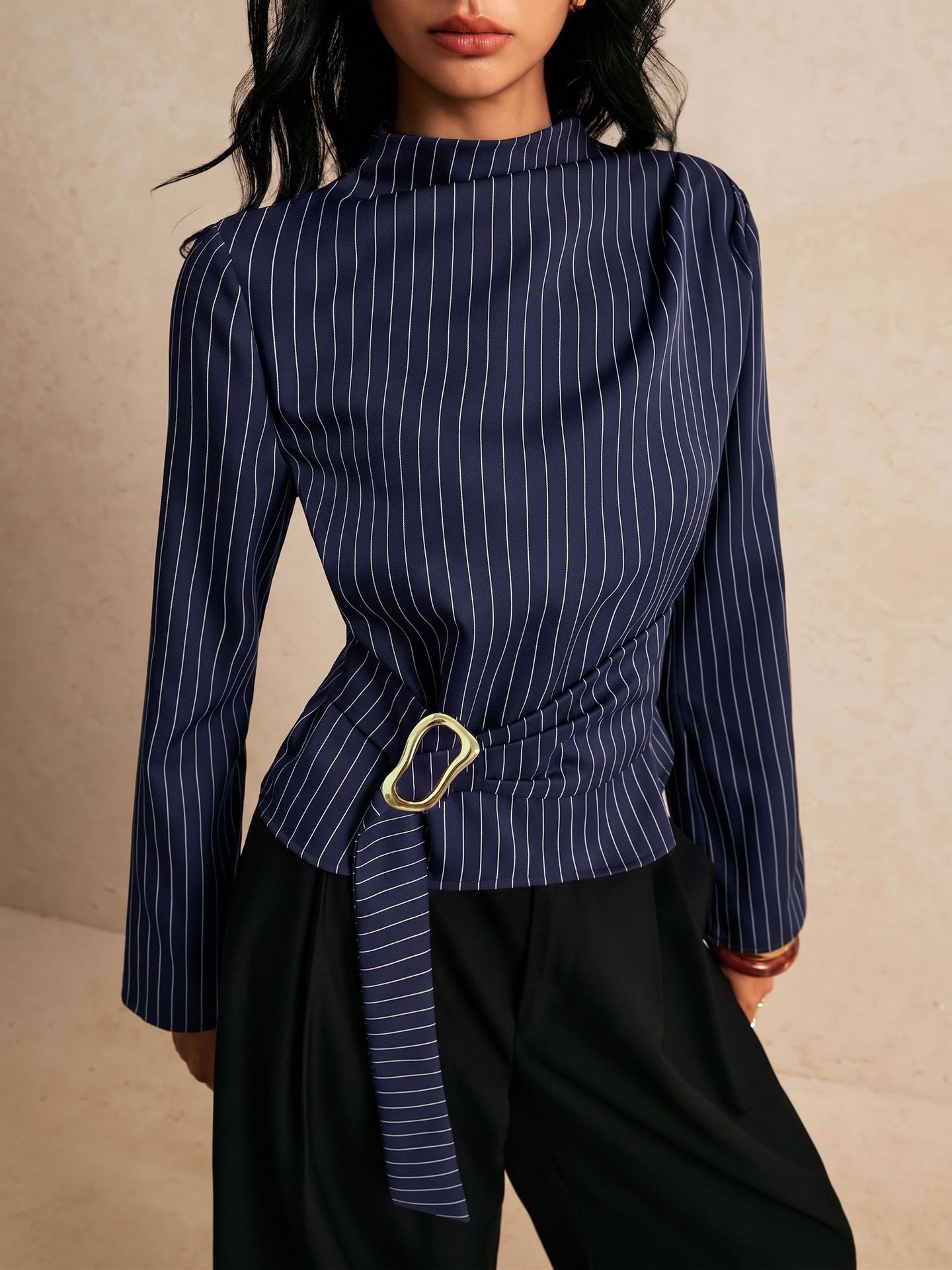 Blusa de manga sino com amarra - Women Fashion Necktie avaliação e preço