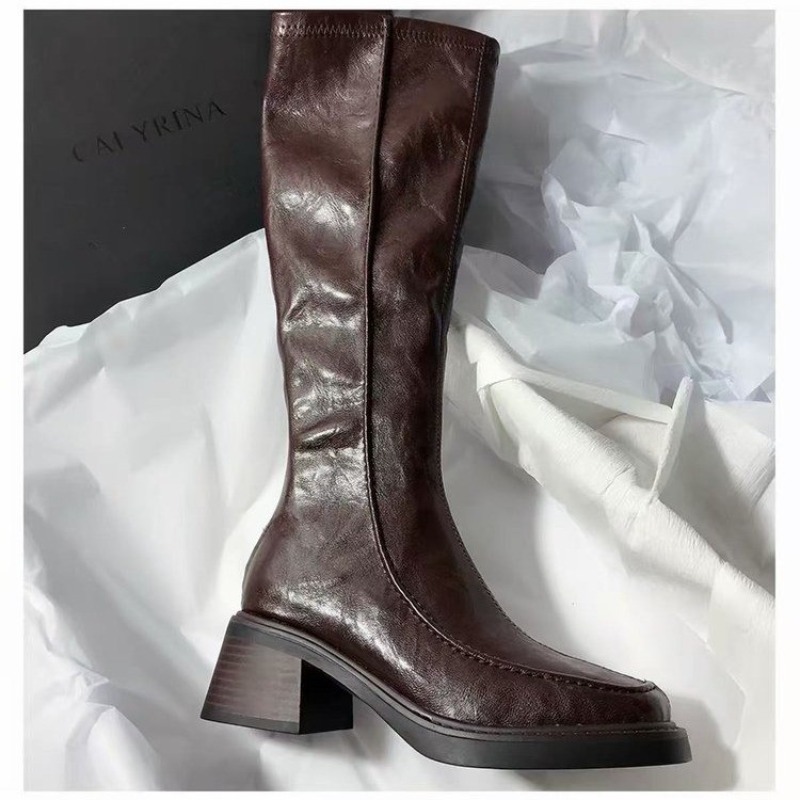 Bota Longa de Bico Redondo e S - Women'S Fashion Knee High Boots avaliação e preço