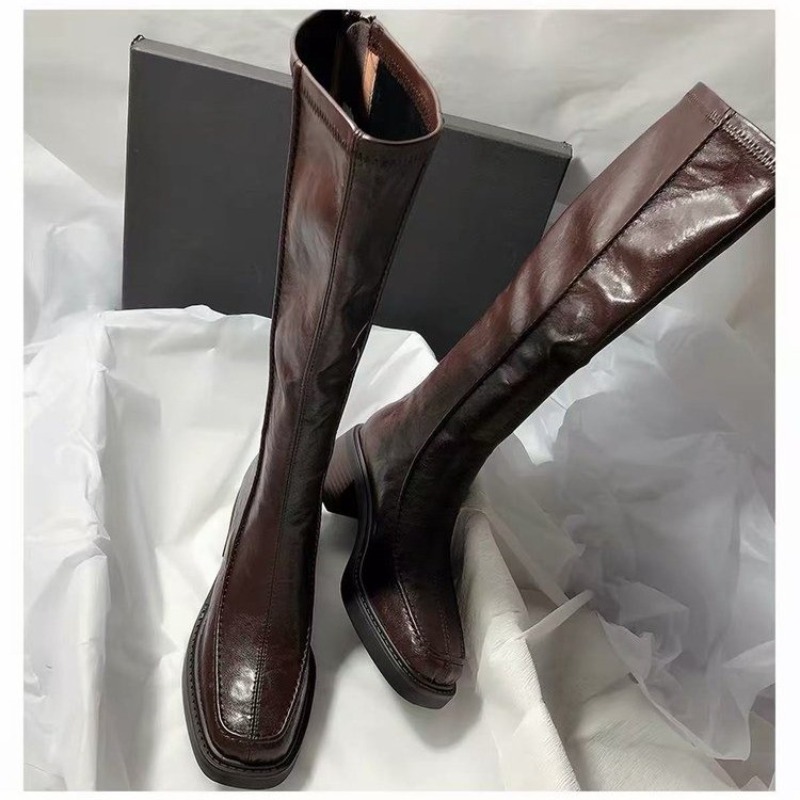 Bota Longa de Bico Redondo e S - Women'S Fashion Knee High Boots avaliação e preço