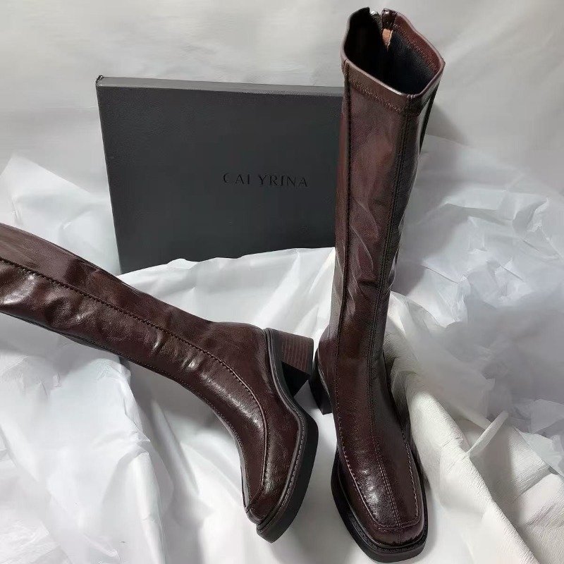 Bota Longa de Bico Redondo e S - Women'S Fashion Knee High Boots avaliação e preço