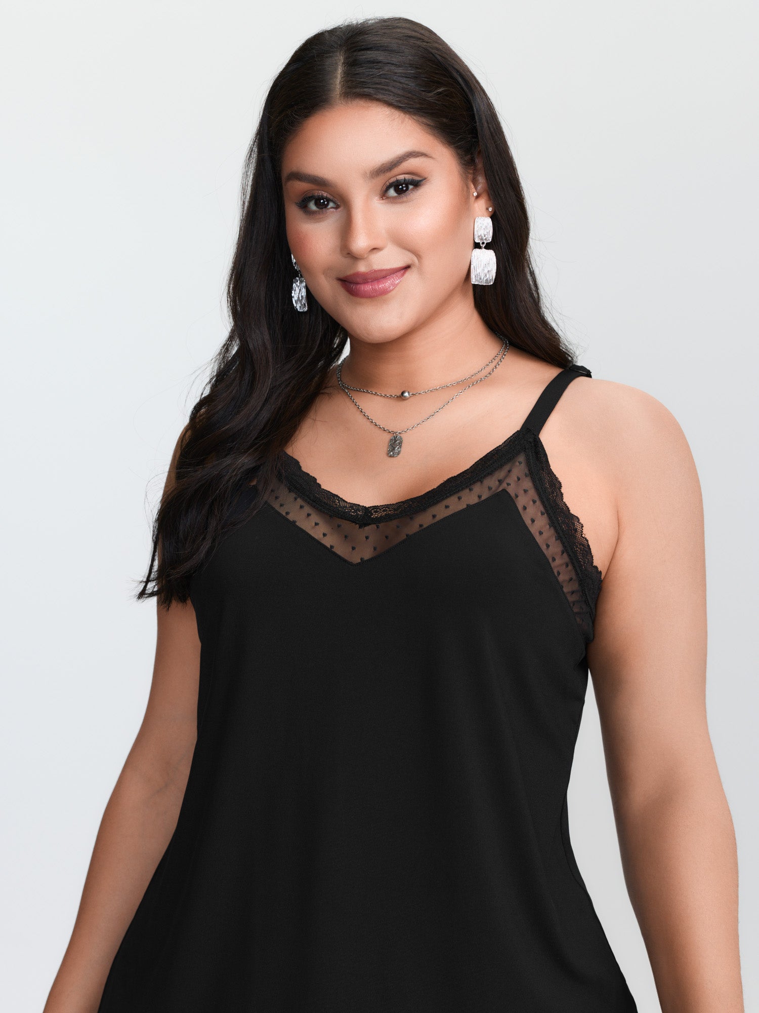 Camisola de malha preta, dispo - Lace Trim Cami avaliação e preço